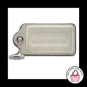RARE 3" XL COACH White Smooth Leather Nickel Key Fob Bag Charm Keychain Hang Tag